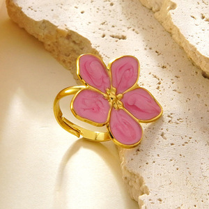Fashion New Arrival Colorful Drip Enamel Flower <b>Ring</b> Niche Retro Luxury Versatile Stainless Steel Titanium Steel <b>Finger</b> <b>Ring</b> - Product Image 2