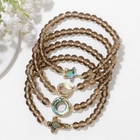 Bracelet classique tendance en perles synthétiques de cristal fumé de 6 mm, pierre naturelle, coquille d'ormeau, pierre énergétique géométrique pour femme, cadeau