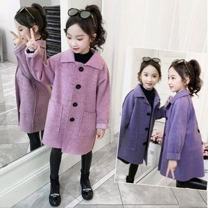 Nouvelle mode, vêtements formels élégants pour enfants, manteau en laine à col à revers, à simple boutonnage, avec poches, pour fille, automne et hiver - Product Image 3
