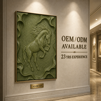 Olivgrüner Stallpferd 3D-Gravierte Textur Wandkunst Goldrahmen Hotel Weinkeller Esszimmer Akzentwand Maßanfertigung Großhandel