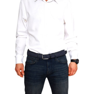 Cinturón Elba para hombre con rayas azul marino/gris y tela elástica - Product Image 4