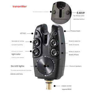 Nouvel ensemble 4+1 d'alarmes de pêche à la carpe avec LED sonore, alerte électronique sans fil et indicateur lumineux - Product Image 6