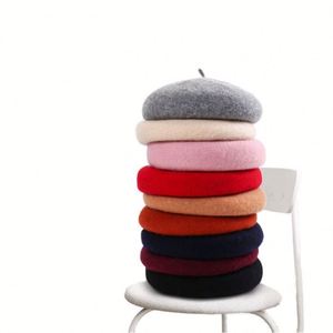Autumn Winter Solid Color Wool Beanie Casual Outdoor Keep Warm Caps <b>Beret</b> Hat Artist Cap for Women - Product Image 1