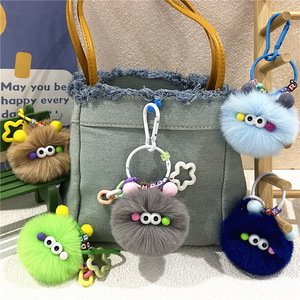 Cute Big Eyes Coal Ball Elf Keychain Cartoon Anime <strong>Funny</strong> Ugly Small Pom Poms Key Chain Elf Plush Doll Phone Charm Fluffy Pendant - Product Image 5