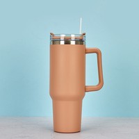 Gobelet isotherme en acier inoxydable de 40 oz avec logo personnalisé, poignée, couvercle à paille, double paroi sous vide, tasse de voyage anti-fuite, compatible voiture