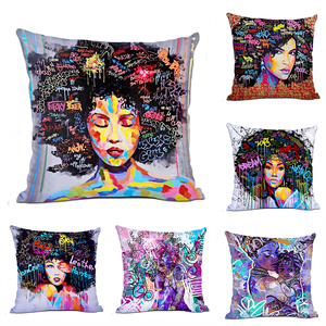 African Girl <strong>Decorative</strong> <strong>Throw</strong> <strong>Pillow</strong> Cover Home Decor with Chic African Graffiti Art Cushion Cases - Product Image 1