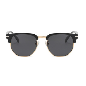 TR90 Polarized Sunglasses 5093 Semi Rimless Retro Round <b>Frame</b> <b>Black</b> Unisex UV400 Sun Protection - Product Image 1