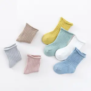 No Moq Custom Design Großhandel Atmungsaktive gerippte Baby Baby Socken Bio-Baumwolle Bunte Baumwolle Kinder socken