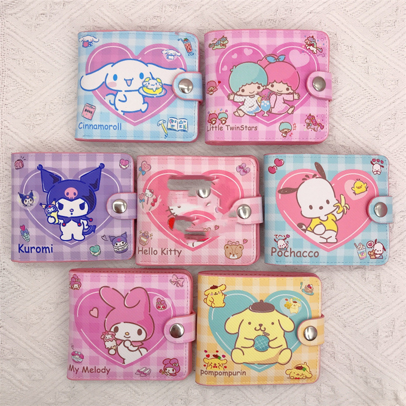 HWL Kwaii Creative Sanrio Wallet Card Holder Multifunctional Storage Bag Melody Kuromi Leather Coin Purse Keychain