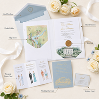 Ensemble de pochettes d'invitation de mariage de luxe personnalisées avec papier couché, carte de l'endroit du mariage en aquarelle, sceau de cire et enveloppe doublée