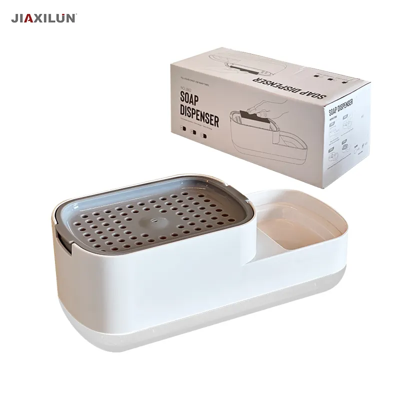 Distributeur de savon liquide de cuisine Rangement supplémentaire pour le nettoyage de la vaisselle Distributeur de savon à bulles en mousse avec porte-éponge