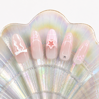 Faux ongles à presser en amande, rose nude, avec nœud 3D et motif étoile, style French, réutilisables, couvrance totale, prêts à poser