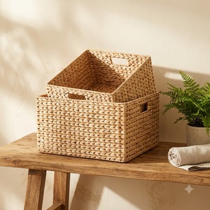 Cross-border High Quality Water Hyacinth Woven Cube Shape <b>Foldable</b> Handcrafted Storage <b>Basket</b> Customizable Size - Product Image 1