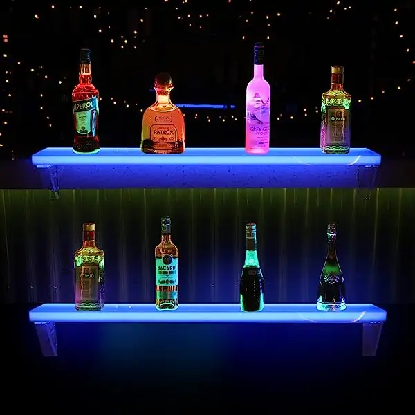 Acrílico Led Iluminado perfume bar Liquor Bottle Display Iluminado Stand Perfume Bottle Display Stand Prateleira Com Controle Remoto