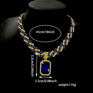 Otras Prendas de Vestir, Colgante Cuadrado de Piedras Preciosas Coloridas a la Moda, Joyería Unisex Hip Hop con Cadena Cubana Completa, Chapado en Oro - Product Image 4