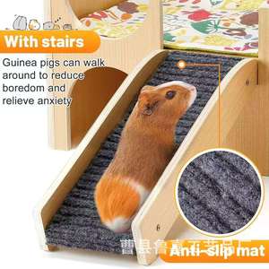 Wooden Pet Villa For Guinea Pig And Hamster With Climbing <b>Ladder</b> Multifunctional Small Animal Habitat Rectangle Shape - Product Image 3