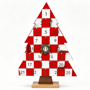 Calendrier de l'Avent en bois écologique et durable avec compartiments numérotés pour offrir en cadeau lors des fêtes, arbre de Noël en bois - Product Image 1