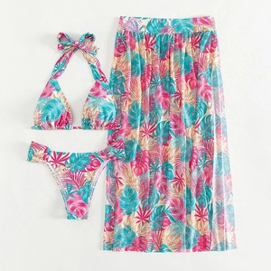 Costume da bagno con stampa a foglia t-up top Shorts Modulare coprente da <span class=keywords><strong>spiaggia</strong></span> Set da donna 3 pezzi costume da bagno - Product Image 2