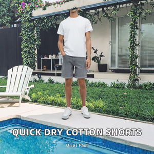 Lightweight Quick Dry Breathable Eco-Friendly 100% Cotton Men Acid Wash Shorts <b>Elastic</b> Waist Solid Custom Design Shorts - Product Image 2