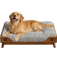 Eostbe Lit pour chien surélevé en bois de pin et polyester, style moderne du milieu du siècle, coussin doux lavable, durable pour animaux de compagnie de taille moyenne et grande (150 lb)