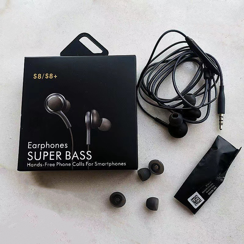 หูฟัง 3.5 มม. S8 ไม่มีโลโก้ พร้อมกล่อง สีดำ
