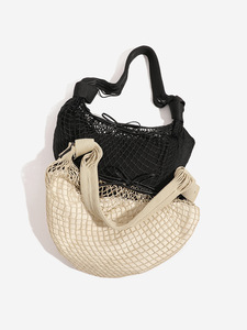 Bolso <span class=keywords><strong>de</strong></span> Hombro Estilo Paja para Playa, Ligero, Color Caqui, Tejido <span class=keywords><strong>de</strong></span> Red, Forma <span class=keywords><strong>de</strong></span> Media Luna, Correa Ajustable - Product Image 4