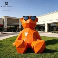 Sculpture d'ours géométrique moderne sur mesure en acier inoxydable orange, statue d'animal en métal pour la décoration de centres commerciaux, jardins et hôtels