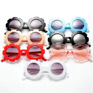 Gafas de sol con forma de pétalo para niños y niñas, anteojos de sol infantiles con montura redonda colorida, a la moda, con forma de flor