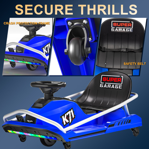 KerryYoo K71 24V Drift Kart, Go Kart Listrik untuk Anak Usia 6-12 Tahun Crazy Kart dengan <span class=keywords><strong>Motor</strong></span> Brushless 300W, 360 °   Drifting - Biru - Product Image 3
