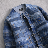 Veste en jean patchwork personnalisée DiZNEW pour homme, style streetwear, avec plusieurs passants de ceinture, déstructurée, style trucker, usine BSCI