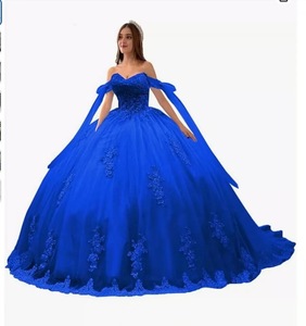 Vestido De Quinceañera <span class=keywords><strong>Verde</strong></span> Estilo Baile con Hombros Descubiertos Apliques Florales y Lazo de Encaje en Espalda Tipo Corsé para Fiesta de Chicas - Product Image 5
