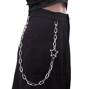 yueli Hip Hop <b>Silver</b> Hollow Star Single Layer <b>Chain</b> <b>Waist</b> <b>Chain</b> For Pants Denim Fashion Accessory Daily Wear - Product Image 1