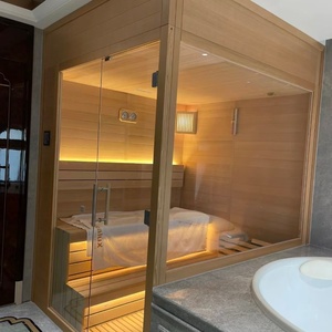 Nhà tắm hơi gỗ rắn mộc mạc cho khu vườn biệt thự bao gồm phòng xông hơi bằng điện với vòi hoa sen và lắp đặt dễ dàng - Product Image 2