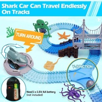 Samtoycn 183 pièces Ensemble de jeu éducatif STEM sur le thème de l'océan Piste de course flexible Jouet électrique pour enfants Piste de course de requin Voiture pour cadeau