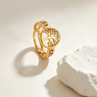Bague de fiançailles personnalisable en acier inoxydable plaqué or 18 carats avec incrustation de zircon et pierres de laboratoire, motif Arbre de Vie ajouré