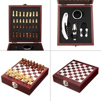Ensemble d'ouvre-bouteille de vin de luxe pour usage domestique en gros, tire-bouchon en acier inoxydable, outils de bar en métal, boîte en bois, design d'échecs, vin élégant