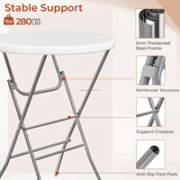 Table pliante légère de 32 pouces, style queue de coq, portable, en plastique, hauteur bar, plateau épaissi, cadre métallique, pieds verrouillables, pour salle à manger