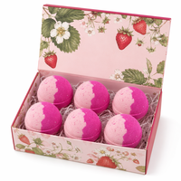 Ensemble de bombes de bain naturelles artisanales à la fraise, 6 pièces, 70g, rose, expérience de bain relaxante et aromatique, label OEM