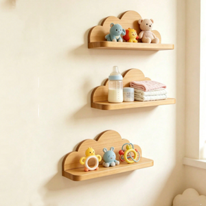 Ensemble de 3 étagères murales flottantes en forme de nuage en bois, étagère pour livres de chambre d'enfant, à fixer au mur, pour la chambre des enfants - Product Image 1