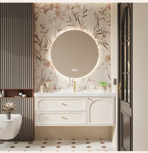 Factory Supply <b>Wall</b>-Mounted Bathroom Vanity with LED Smart <b>Mirror</b> Cabinet Ceramic Basin 60-Inch White MDF Hospital Use - Product Image 1