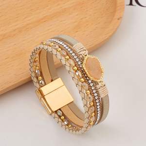 Noir Losange Résine Cristal Charme En Cuir Bracelet Bracelets pour Femme Multi Couche Boho En Cuir Wrap Bracelet Bijoux - Product Image 6