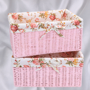 Precio al por mayor Rectángulo Tejido a mano Cesta de cuerda de <span class=keywords><strong>papel</strong></span> Cesta de almacenamiento en rosa con asa de inserción y forro extraíble - Product Image 5