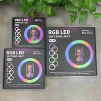 Kaliou Anneau lumineux LED RGB en alliage d'aluminium de 26 cm (10 pouces) alimenté par USB, projecteur d'appoint pour maquillage, réglable et intensité variable avec télécommande