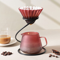 Set Kopi Tuang 600ml dari Kaca Borosilikat Matte Gradasi, Dripper Bergaris dengan Dudukan Logam, Server Kopi dengan Timbangan