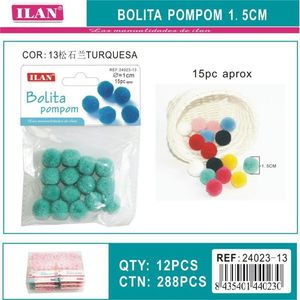 Pompon Ilan Bolita 1,5 cm Turchese per Decorazioni Artigianali - Product Image 1