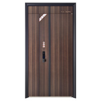 Puerta de Seguridad Moderna de Aleación de Zinc Grado 4, Acero, Anti-Robo, Acabado en Madera Marrón, Transom Alto, Cerradura Inteligente Integrada, Personalizable
