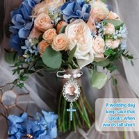 Breloques photo pour bouquet de mariage chrétien, broche de mariée, breloque souvenir en forme de croix, DIY, perle bleue, alliage d'acier, cristal, strass, mariée, marié