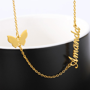 Personalisierte Schmetterlings-Halsketten mit individuellem Namen für Frauen, goldfarben, Edelstahl, Initialen-Anhänger, Namensschild, Schmetterlings-Halskette - Product Image 6