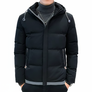 Men's Worsted <b>Fabric</b> <b>Polyester</b> Shell Stand Collar Jacket Top Quality Puffer Jacket Custom Streetwear Thick Trendy Zipper Closure - Product Image 1