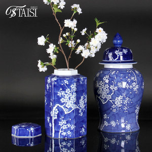 Decorazioni per la casa oggetti d'<span class=keywords><strong>antiquariato</strong></span> blu e bianco barattoli di zenzero composizioni floreali alto vaso decorativo per scaffali camino - Product Image 2